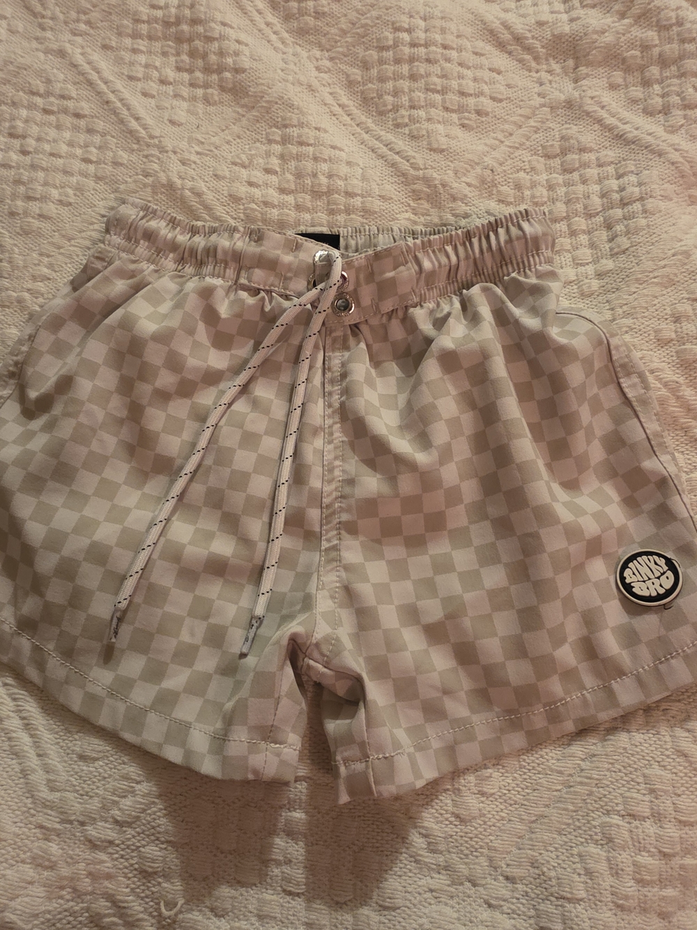 Boys Tan & White Checkered Swimshorts